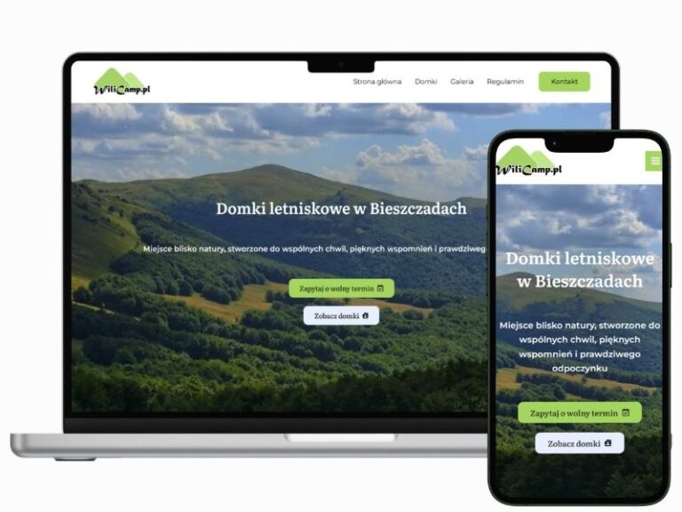 strona internetowa WiliCamp - domki na wynajem w Bieszczadach